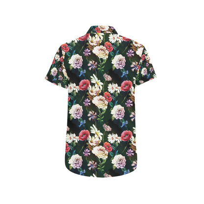 Summer Floral Print Design LKS303 Men Short Sleeve Button Up Shirt
