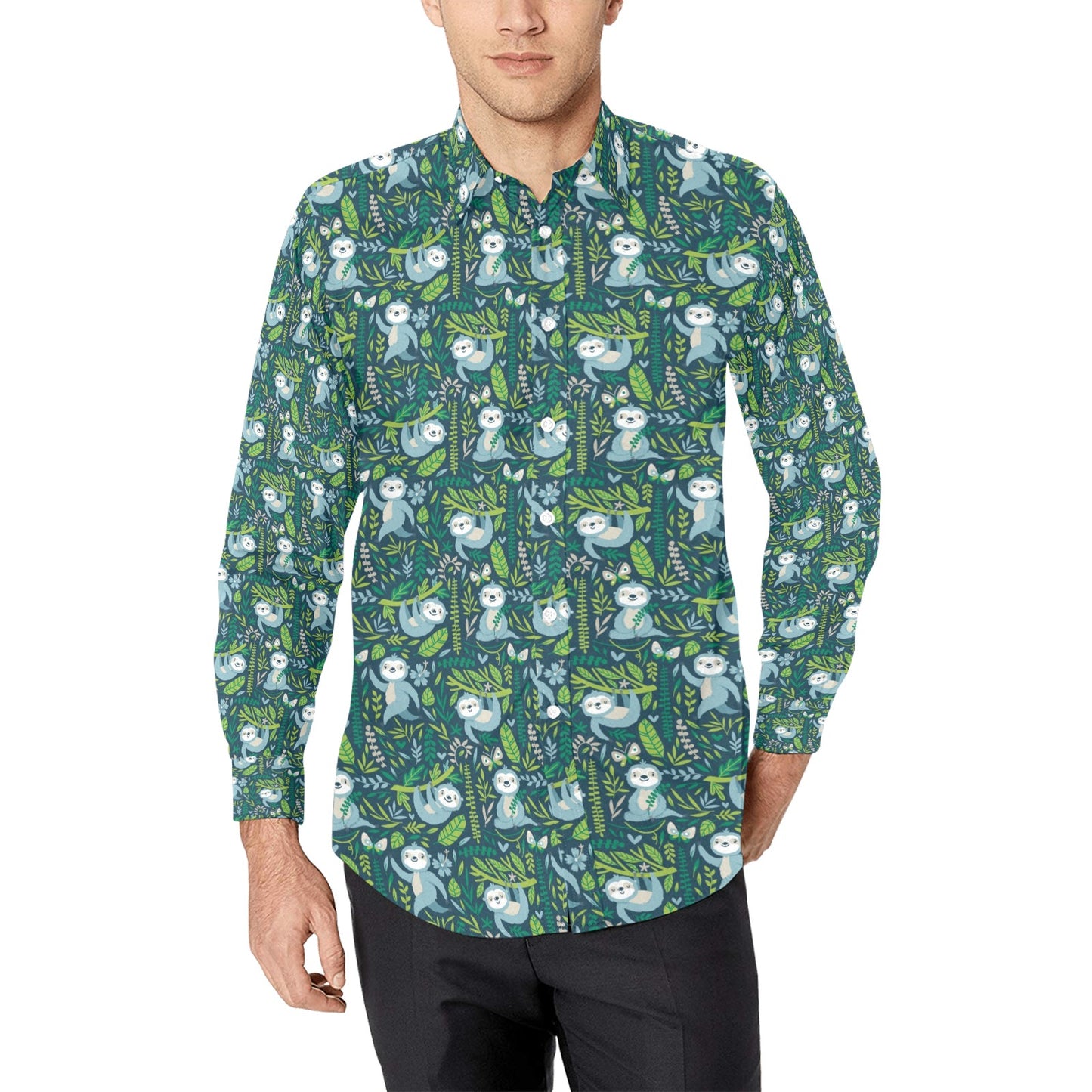 Sloth Print Design LKS304 Men's Long Sleeve Dress Shirt