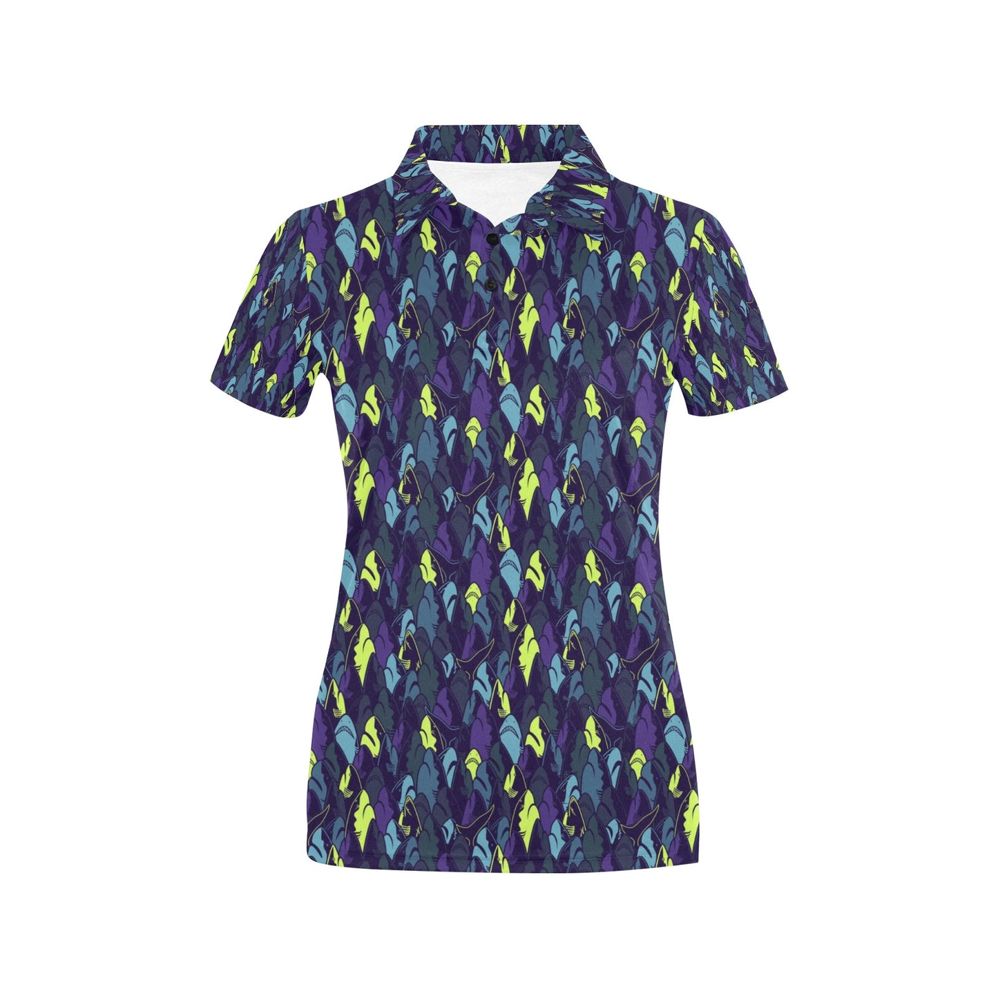 Shark Neon color Print Women's Polo Shirt