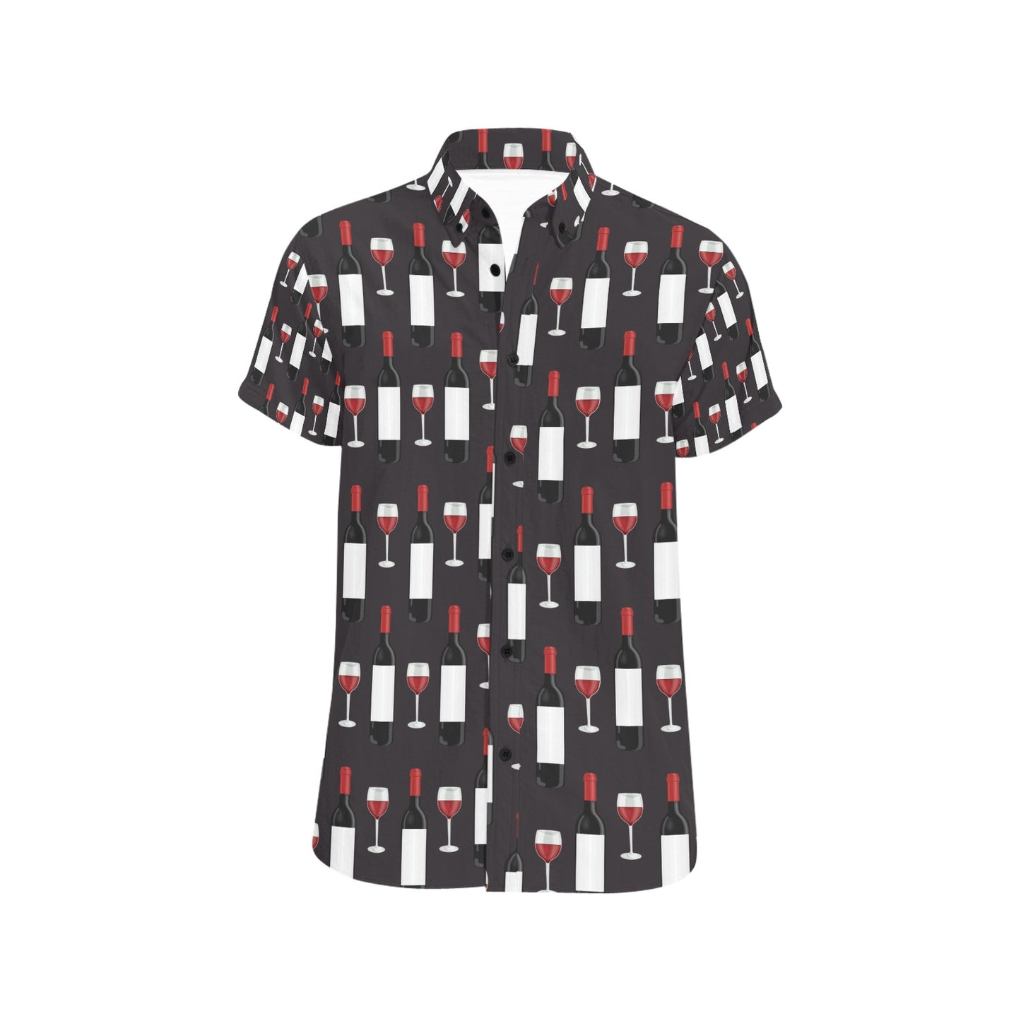 Wine Print Design LKS309 Men Short Sleeve Button Up Shirt