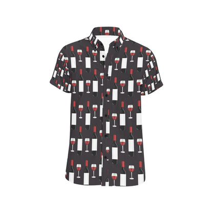 Wine Print Design LKS309 Men Short Sleeve Button Up Shirt