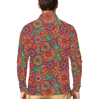 Boho Pattern Print Design 01 Long Sleeve Polo Shirt For Men's