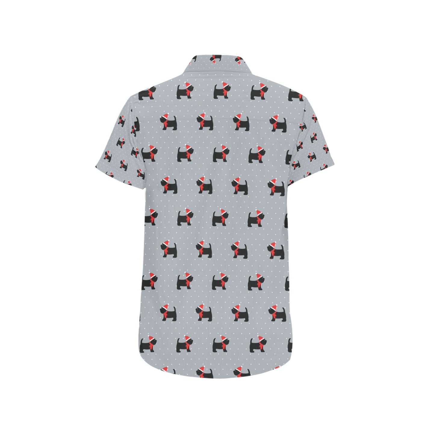 Scottish Christmas Themed Terriers Print Design LKS3018 Men Short Sleeve Button Up Shirt