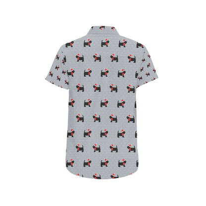 Scottish Christmas Themed Terriers Print Design LKS3018 Men Short Sleeve Button Up Shirt
