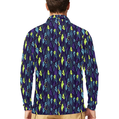 Shark Neon color Print Long Sleeve Polo Shirt For Men's
