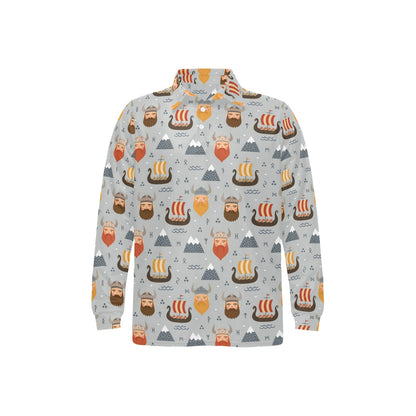 Vikings Print Design LKS307 Long Sleeve Polo Shirt For Men's