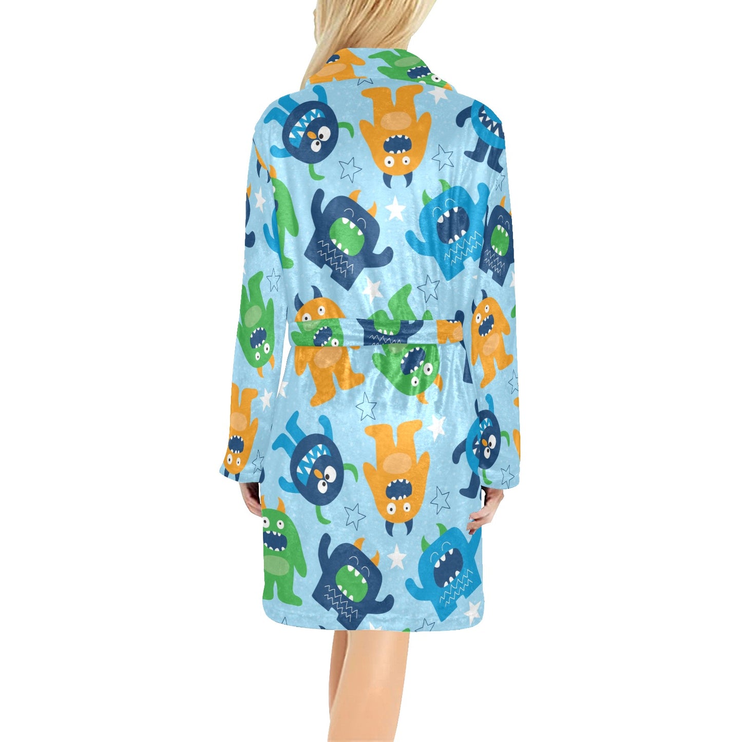 Monster Cartoon Pattern Print Design 04 Women's Fleece Robe