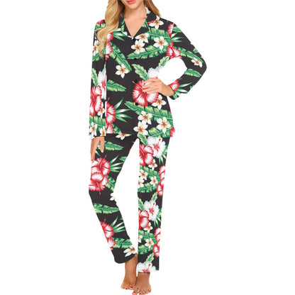 Hawaiian flower tropical leaves Women's Long Pajama Set
