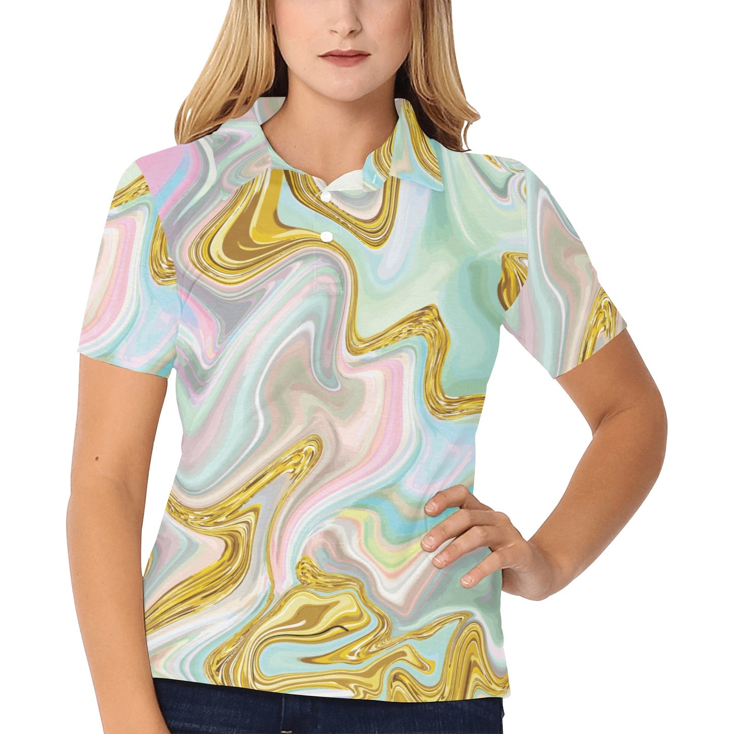 Gold Sweet Marble Women's Polo Shirt