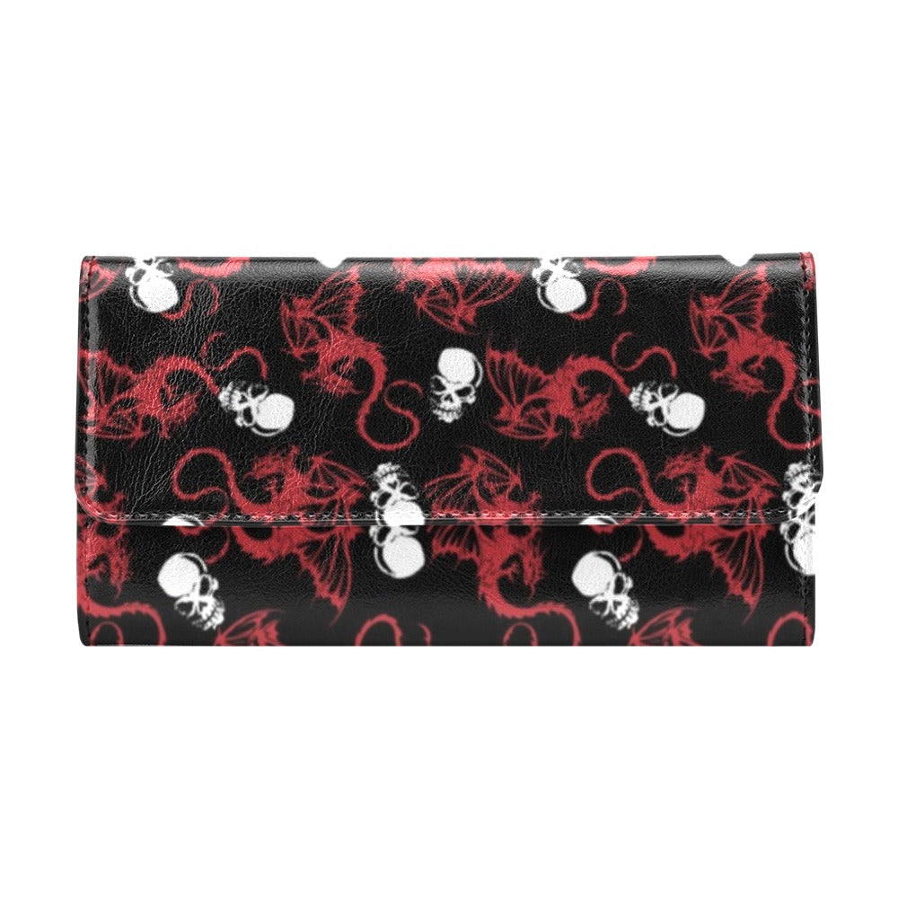 Skull With Red Dragon Print Design LKS304 Women's Trifold Wallet