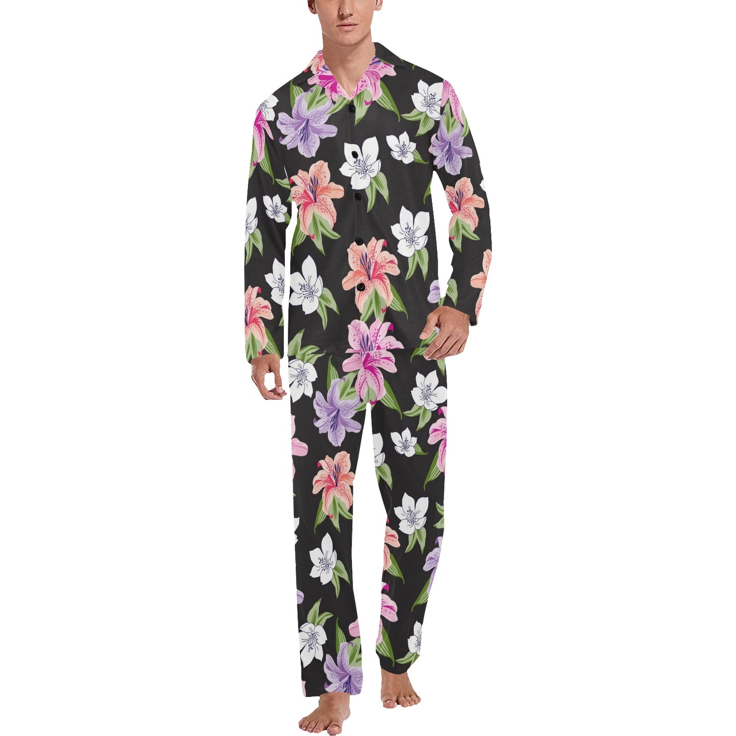 Lily Pattern Print Design LY02 Men's Long Pajama Set