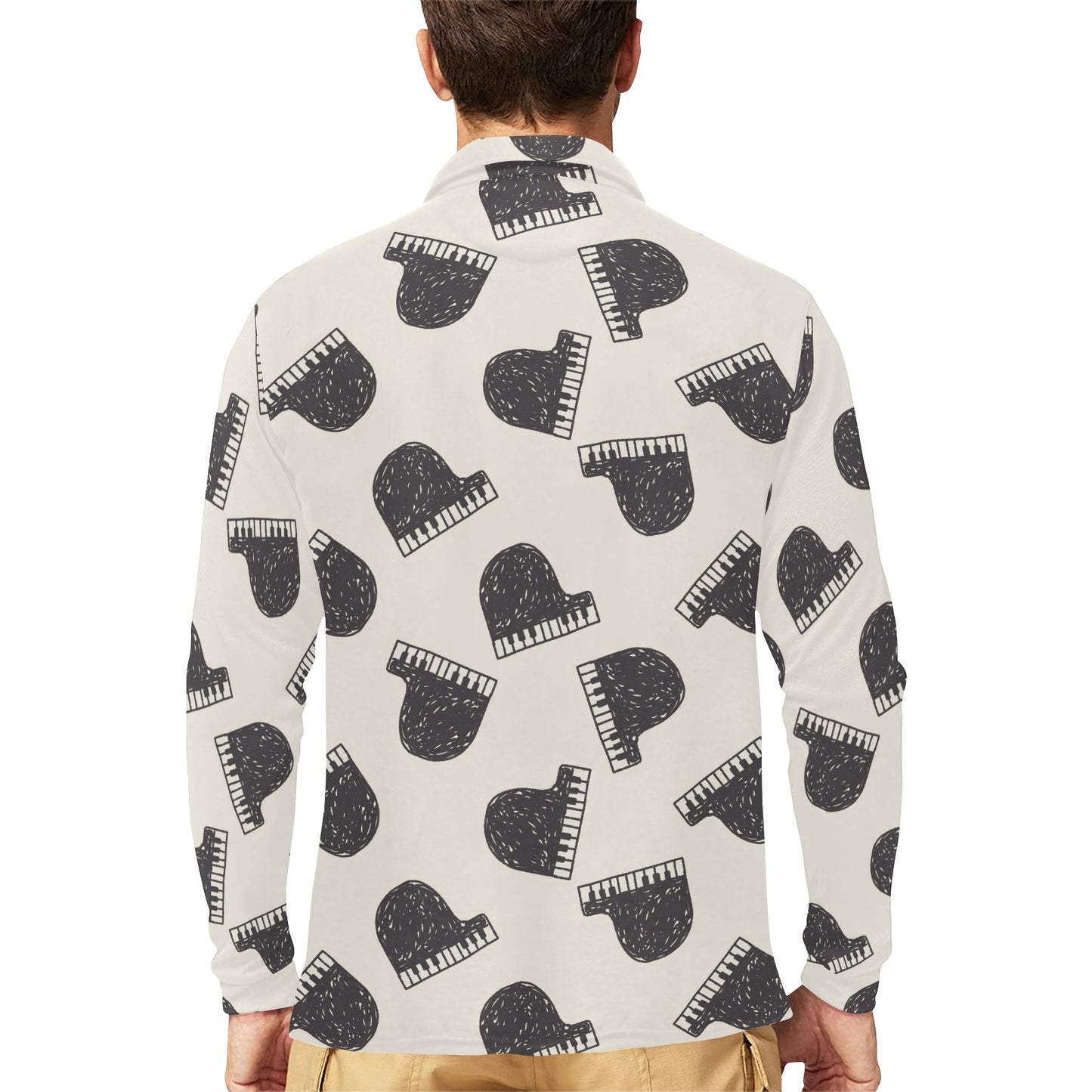 Piano Pattern Print Design 04 Long Sleeve Polo Shirt For Men's