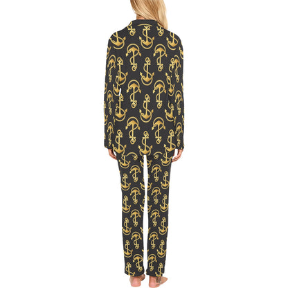 Anchor Gold Pattern Women's Long Pajama Set