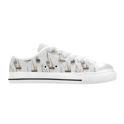 Sailboat Paint Pattern Print Design LKS307 Women's White Low Top Shoes