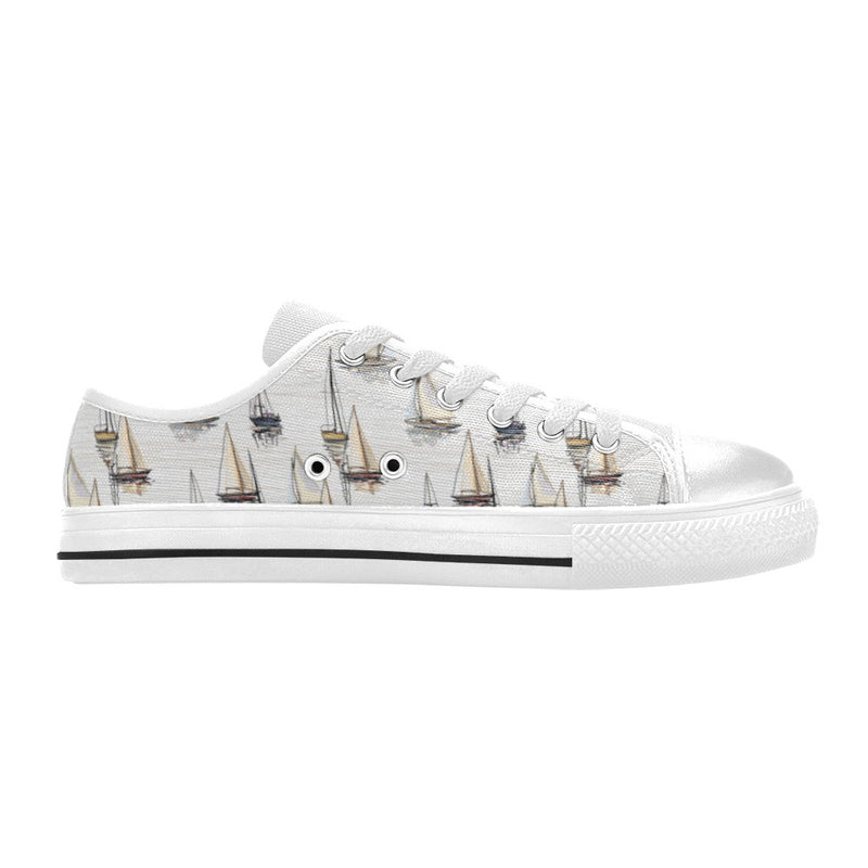 Sailboat Paint Pattern Print Design LKS307 Women's White Low Top Shoes