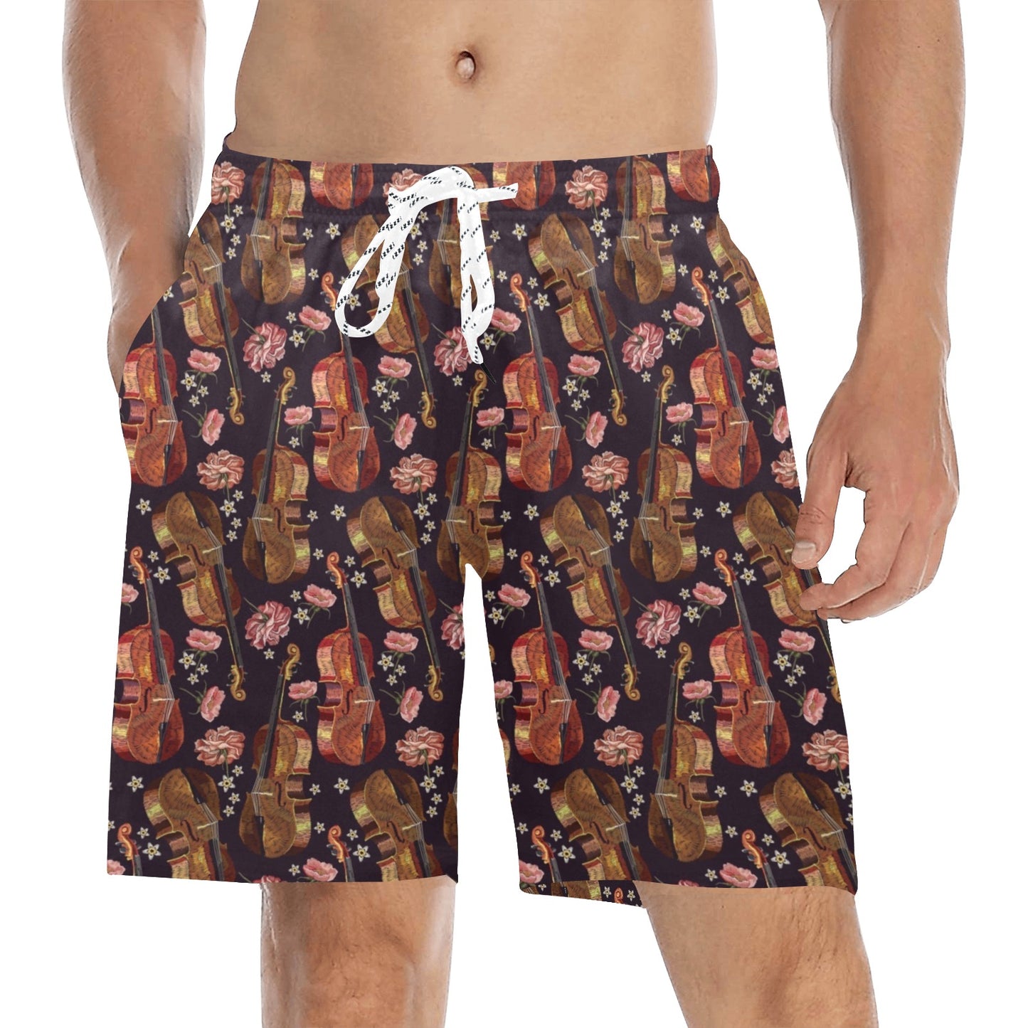 Violin Print Design LKS402 Men's Swim Trunks Beach Shorts