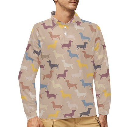 Dachshund Pattern Print Design 03 Long Sleeve Polo Shirt For Men's