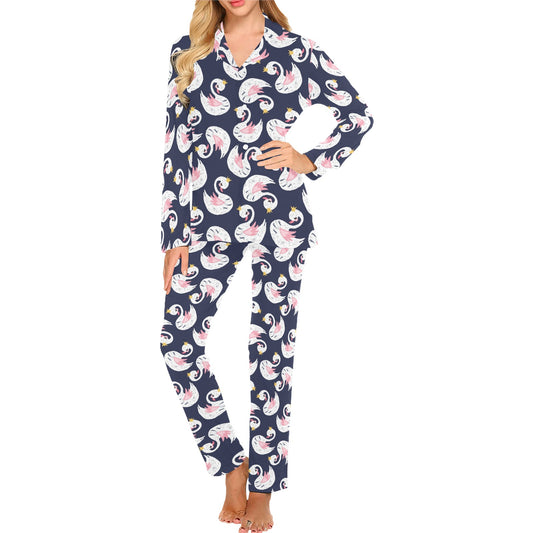 Swan Print Design LKS403 Women's Long Pajama Set