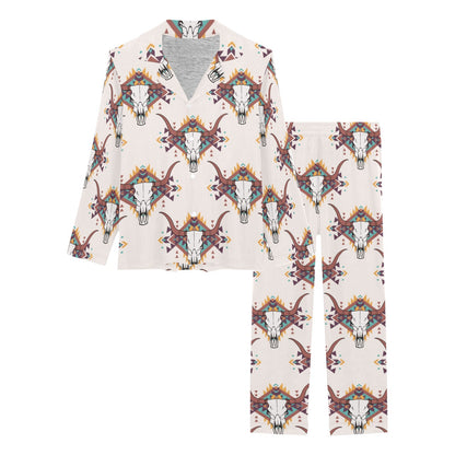 Buffalo Head Pattern Print Design 02 Women's Long Pajama Set