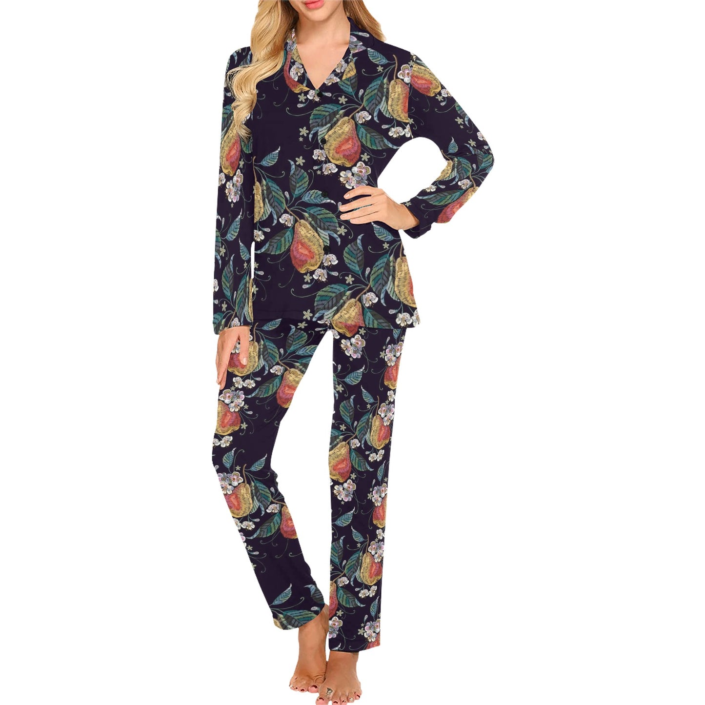 Pear Pattern Print Design PE02 Women's Long Pajama Set