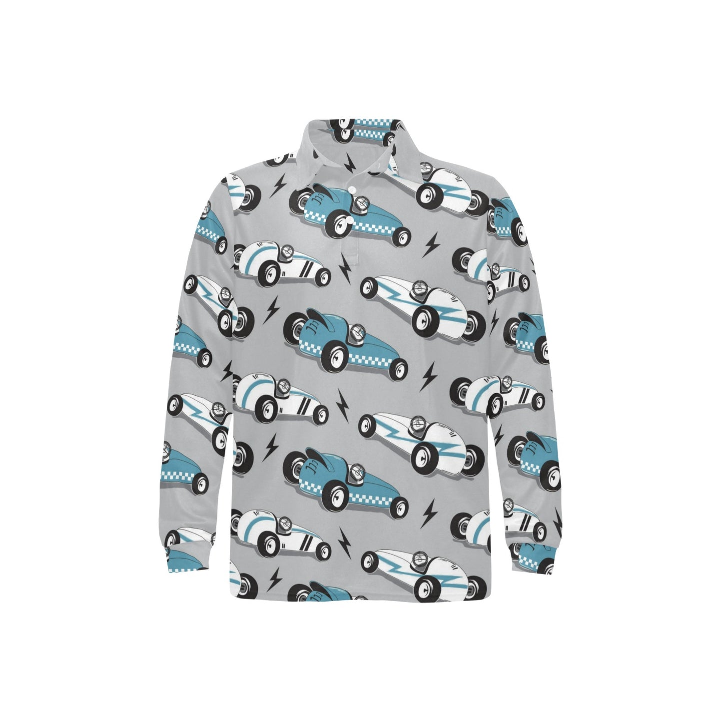 Racing Vintage Pattern Print Design A02 Long Sleeve Polo Shirt For Men's