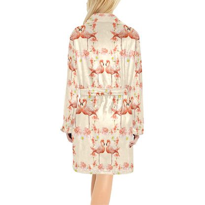 Flamingo Hibiscus Print Pattern Women's Fleece Robe