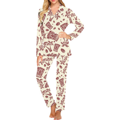 Tiki Tribal Mask Palm Tree Women's Long Pajama Set