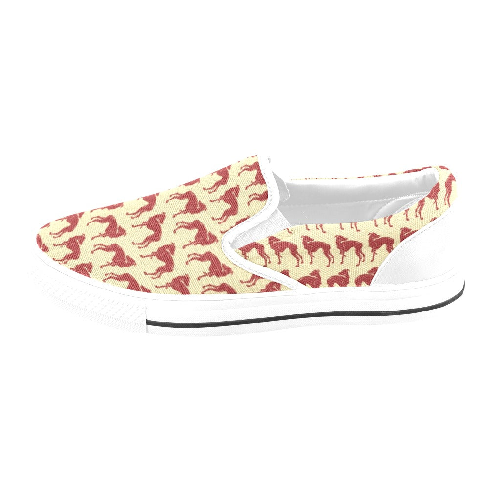 Whippets Print Design LKS301 White Slip Ons Canvas Women's Shoes