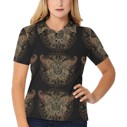 Gold Butterfly Ornamental Women's Polo Shirt