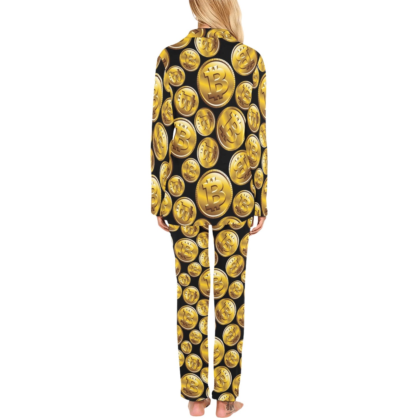 Bitcoin Pattern Print Design DO05 Women's Long Pajama Set