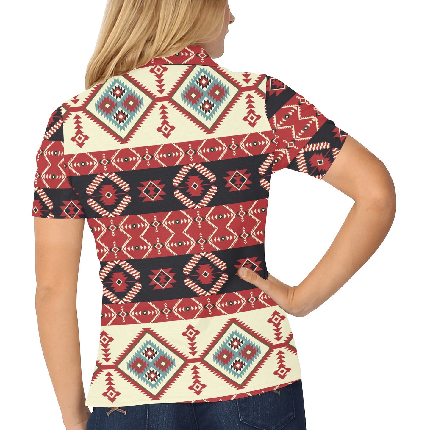 Navajo Pattern Print Design A05 Women's Polo Shirt