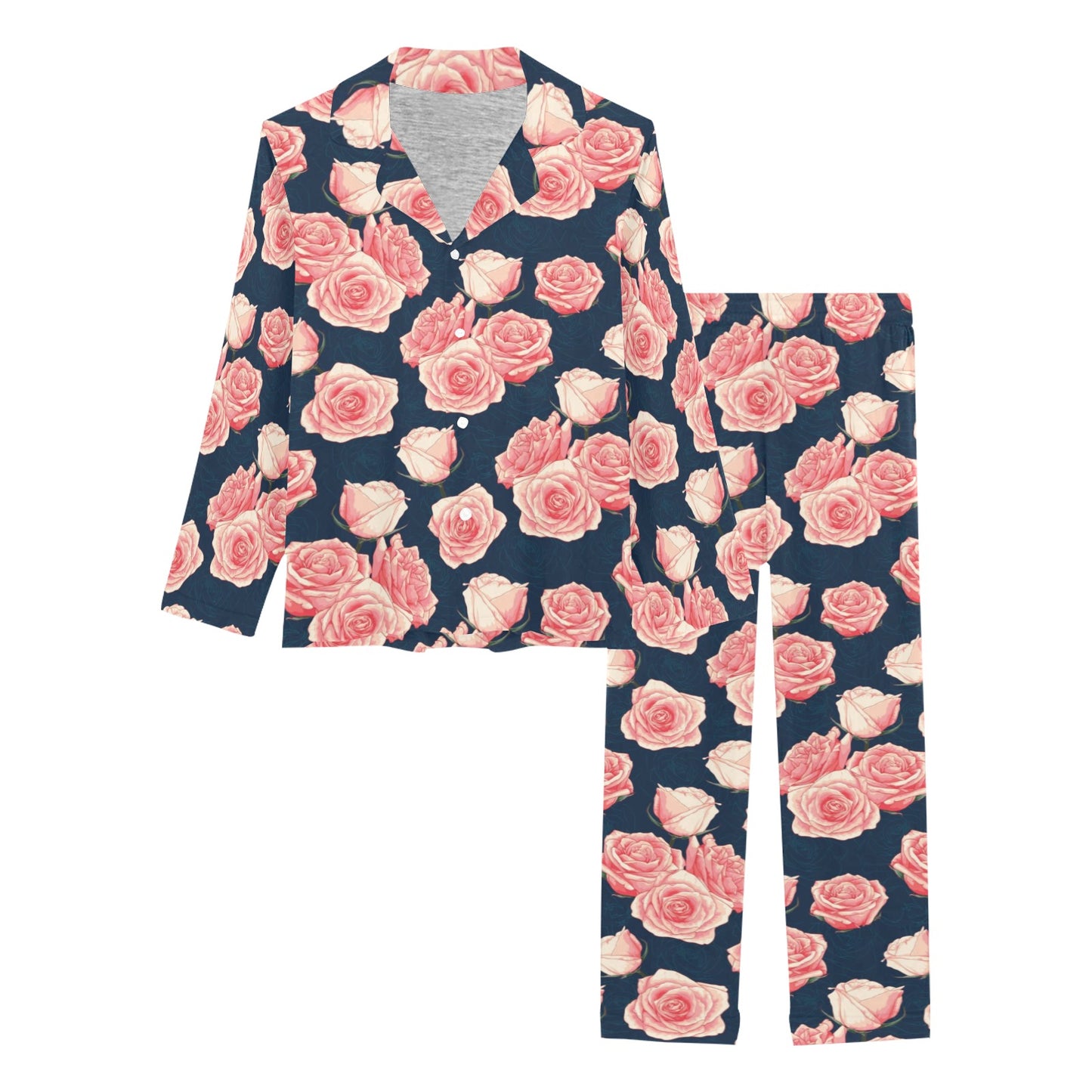 Rose Pattern Print Design A03 Women's Long Pajama Set