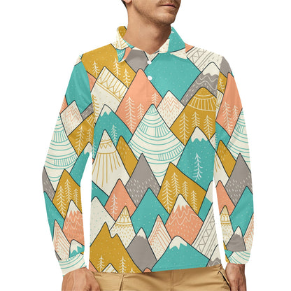 Mountain Pattern Print Design 02 Long Sleeve Polo Shirt For Men's