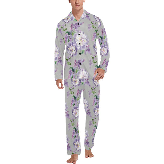 Lilac Pattern Print Design LI07 Men's Long Pajama Set