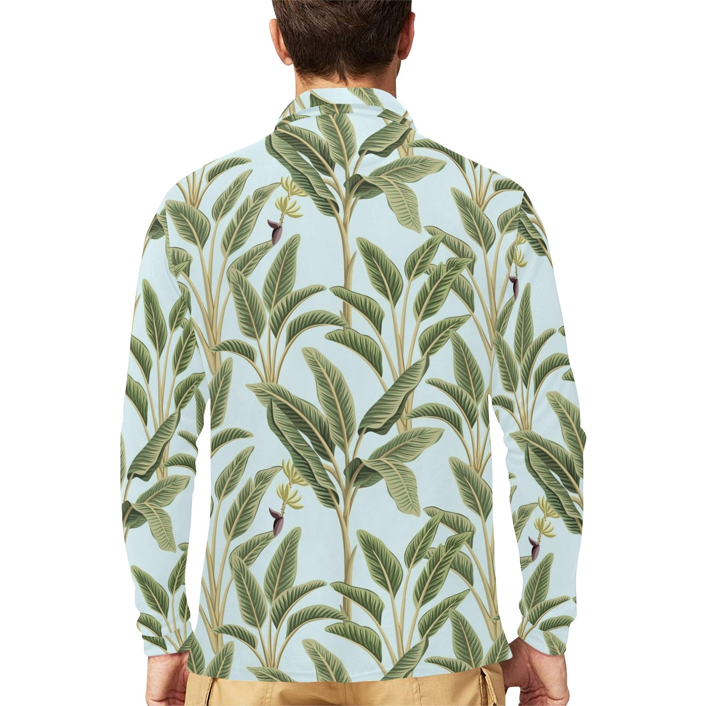 Banana Leaf Pattern Print Design BL03 Long Sleeve Polo Shirt For Men's