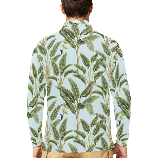 Banana Leaf Pattern Print Design BL03 Long Sleeve Polo Shirt For Men's