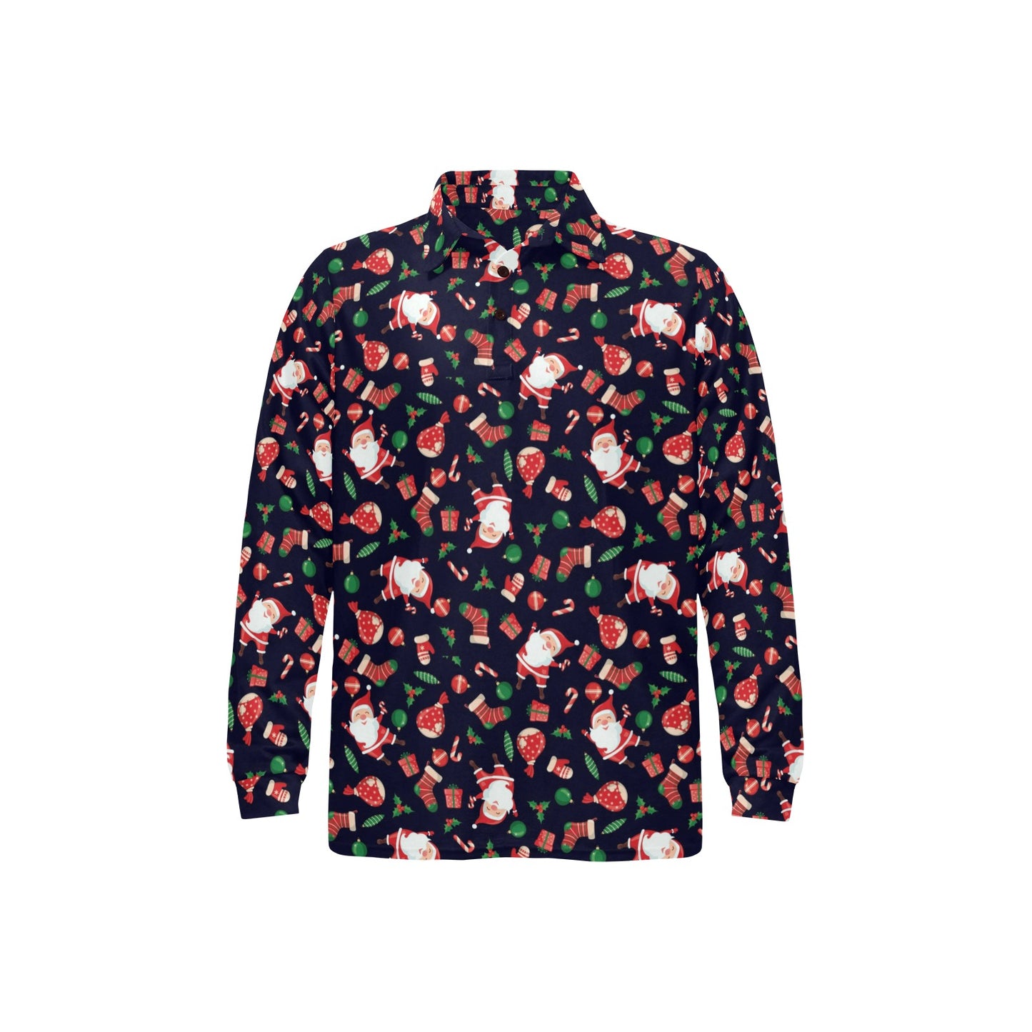 Santa Christmas Themed Print Design LKS304 Long Sleeve Polo Shirt For Men's