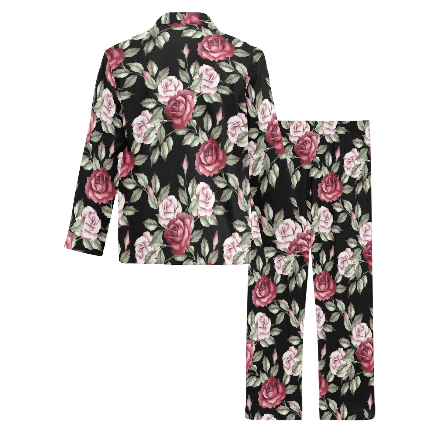 Rose Red Pink Pattern Print Design RO03 Men's Long Pajama Set