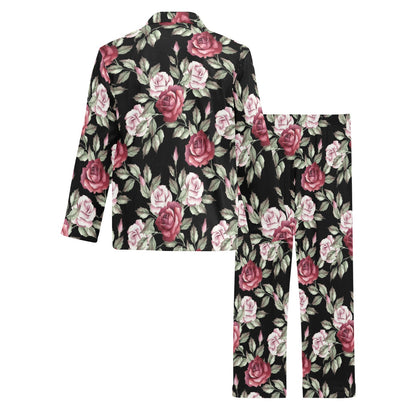 Rose Red Pink Pattern Print Design RO03 Men's Long Pajama Set