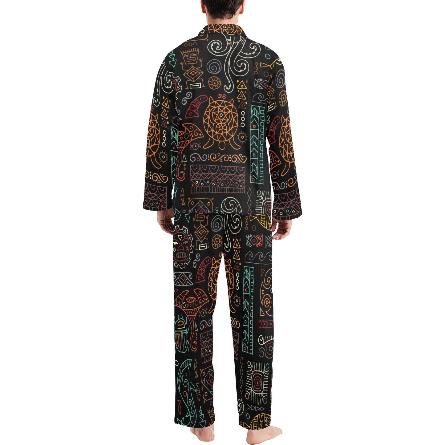 Polynesian Pattern Print Design A04 Men's Long Pajama Set