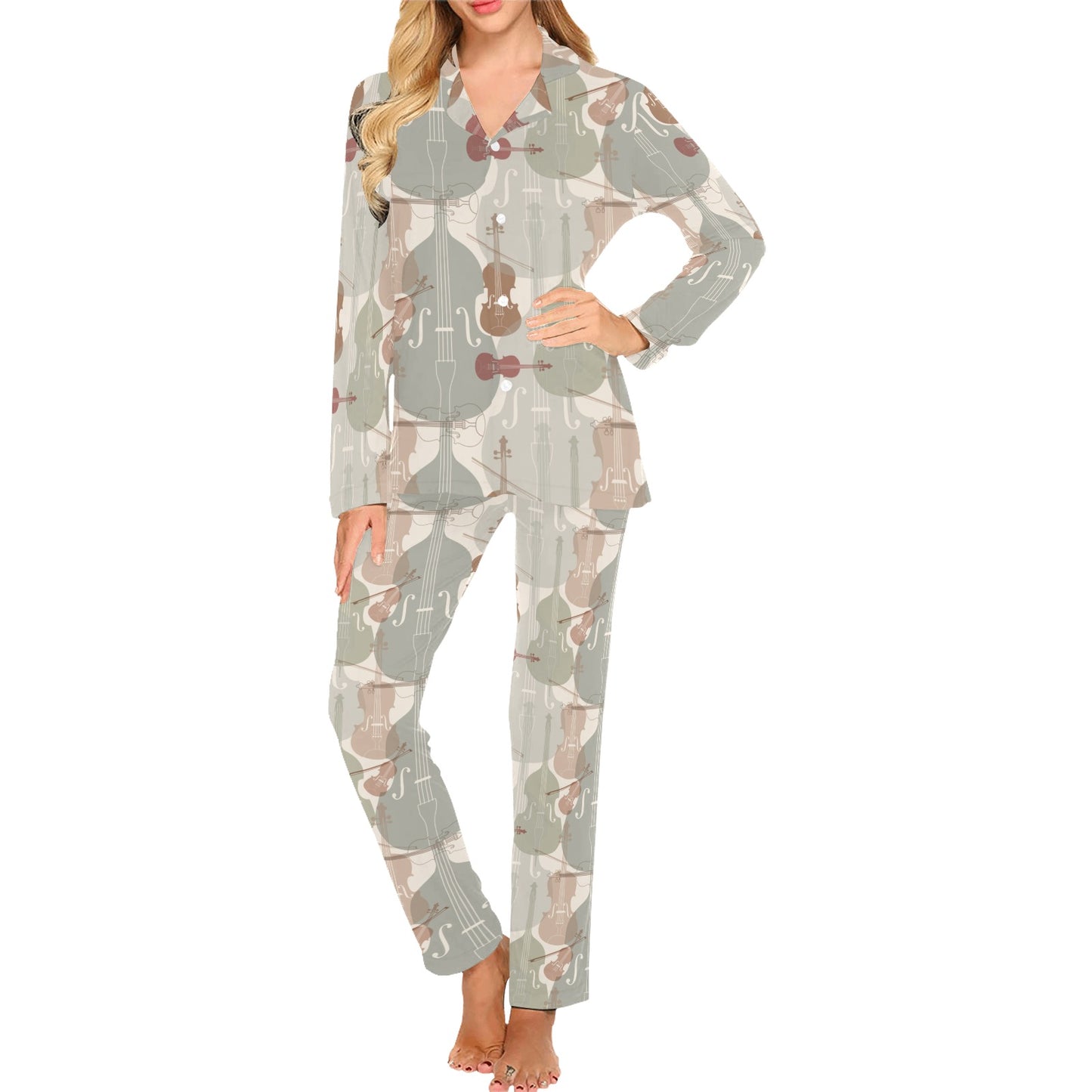 Violin Pattern Print Design 01 Women's Long Pajama Set