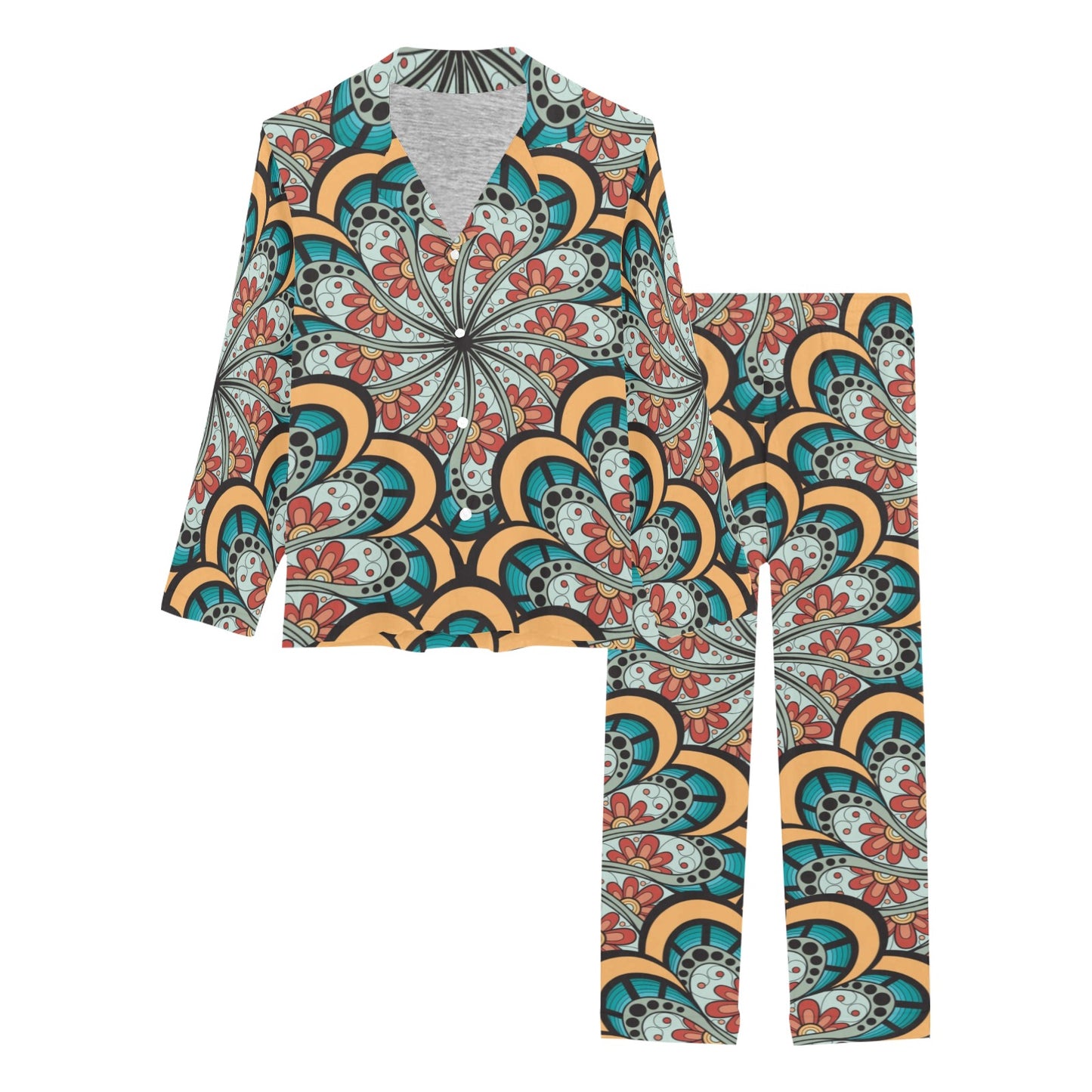 Mandala Pattern Print Design 01 Women's Long Pajama Set