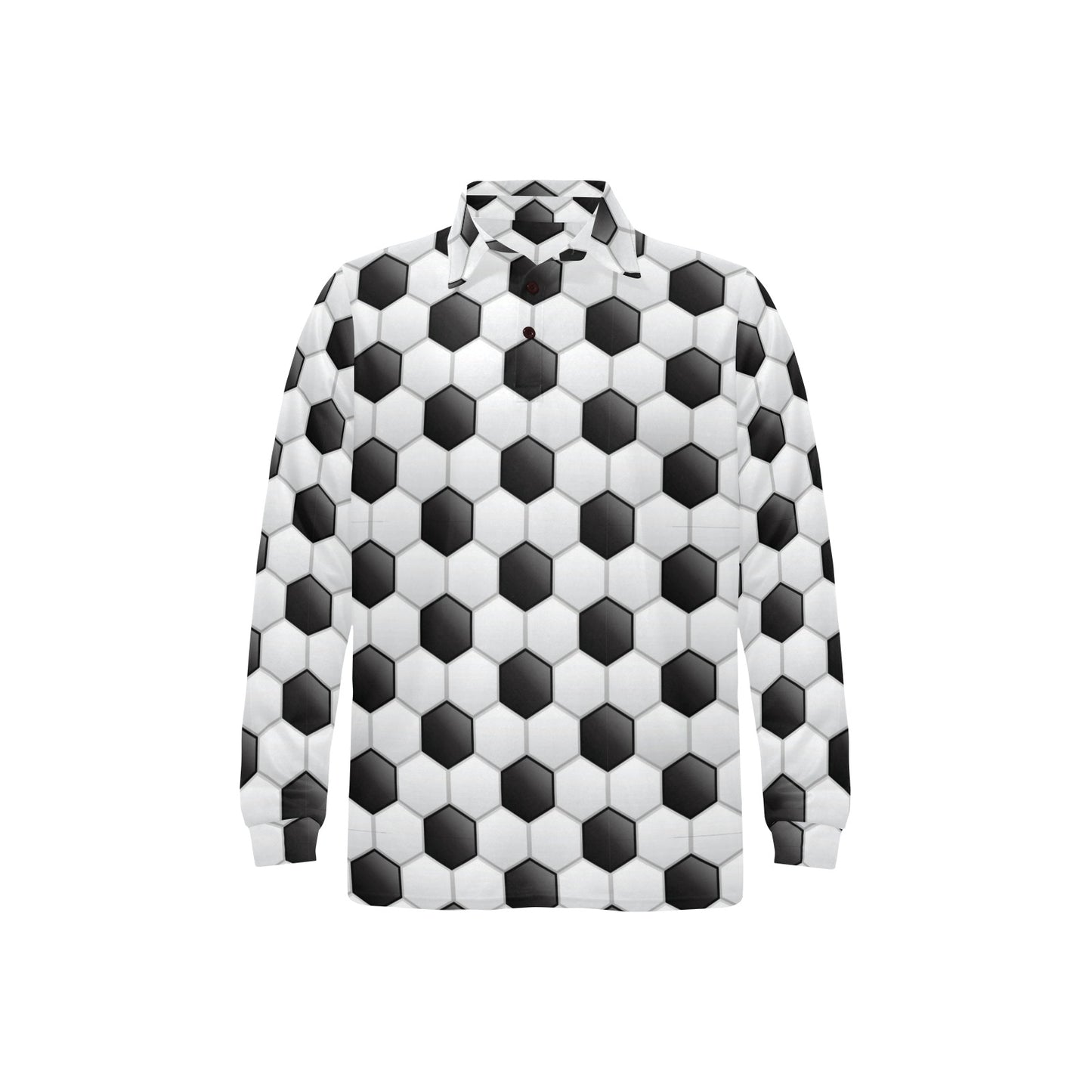 Soccer Ball Texture Print Pattern Long Sleeve Polo Shirt For Men's