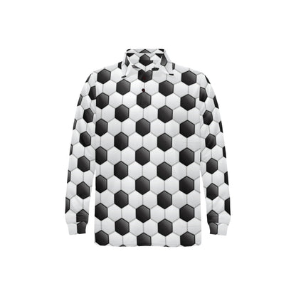 Soccer Ball Texture Print Pattern Long Sleeve Polo Shirt For Men's