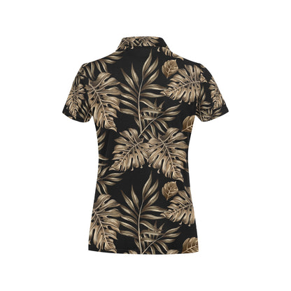 Brown Tropical Palm Leaves Women's Polo Shirt