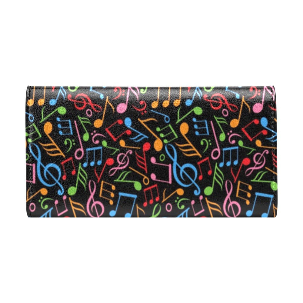Music Note Colorful Themed Print Women's Trifold Wallet