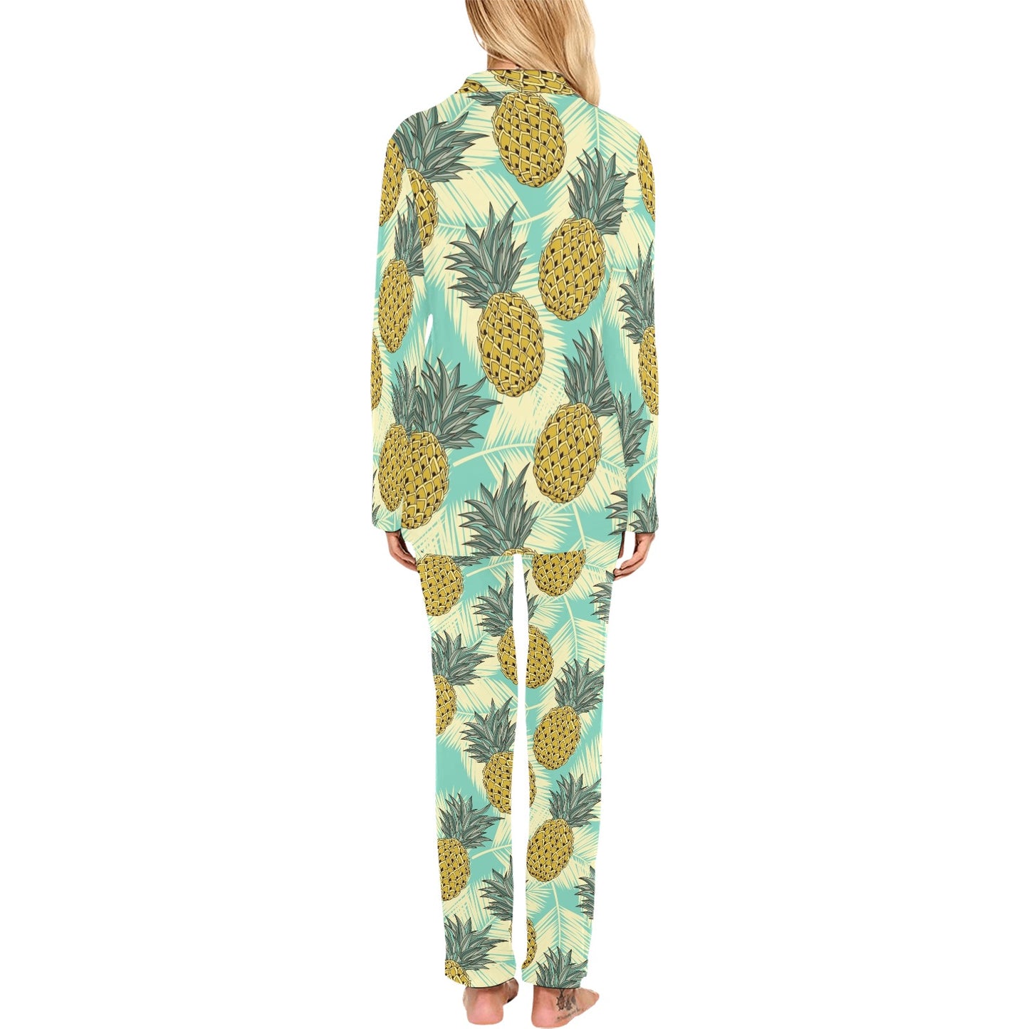 Pineapple Pattern Print Design PP03 Women's Long Pajama Set