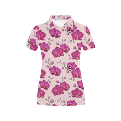 Orchid Purple Pattern Print Design OR04 Women's Polo Shirt