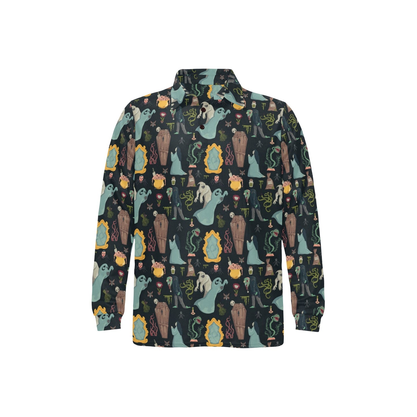 Creepy Print Design LKS303 Long Sleeve Polo Shirt For Men's