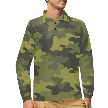 Military Camouflage Pattern Print Design 02 Long Sleeve Polo Shirt For Men's